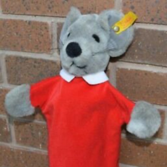 Vtg Steiff Mouse Hand Glove/Puppet Plush & Trevira Velvet w/Botton EAN 251498
